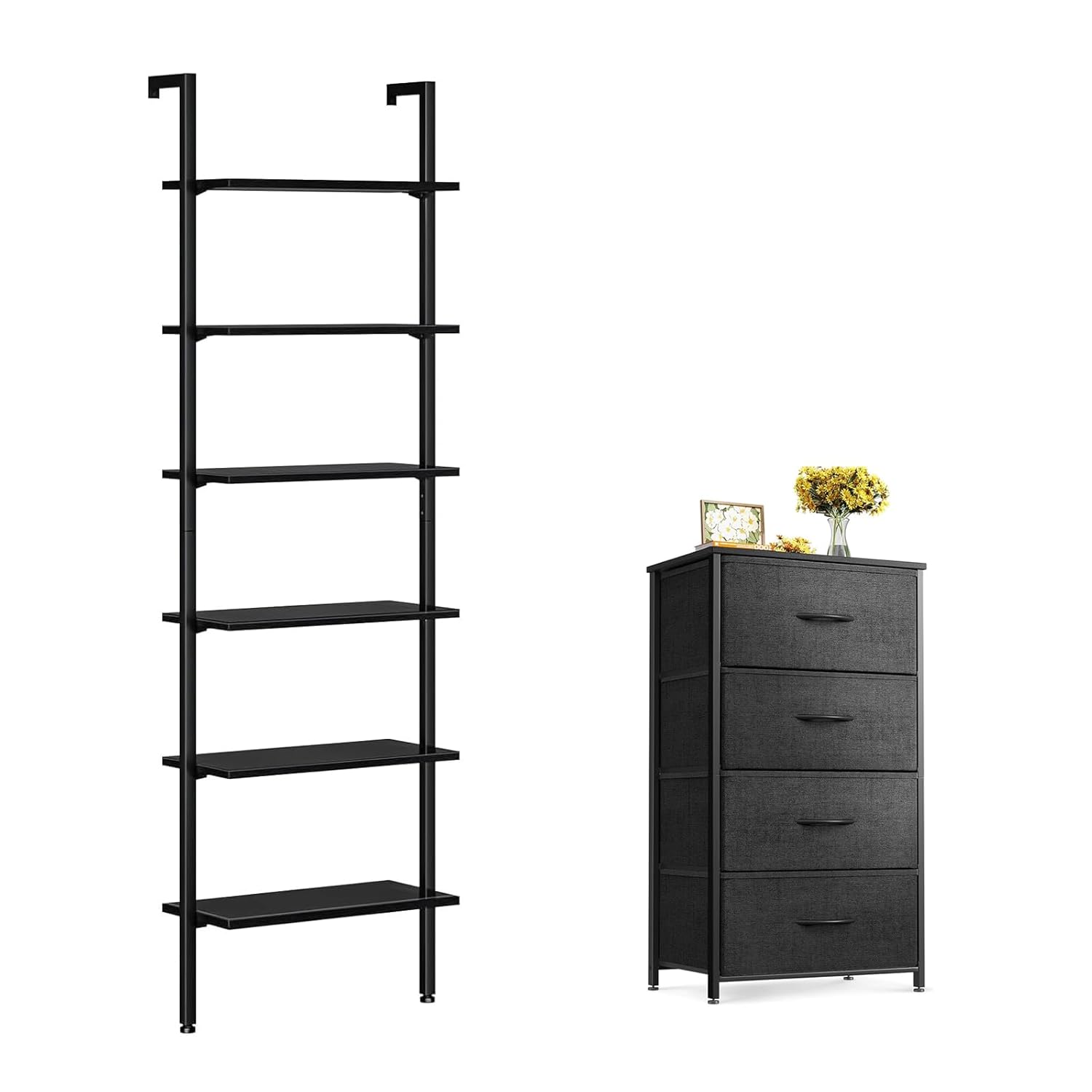 ODK Dresser for Bedroom with 4 Storage Drawers, Small Dresser Chest of Fabric Drawers with Sturdy Steel Frame, Wood Top, Black