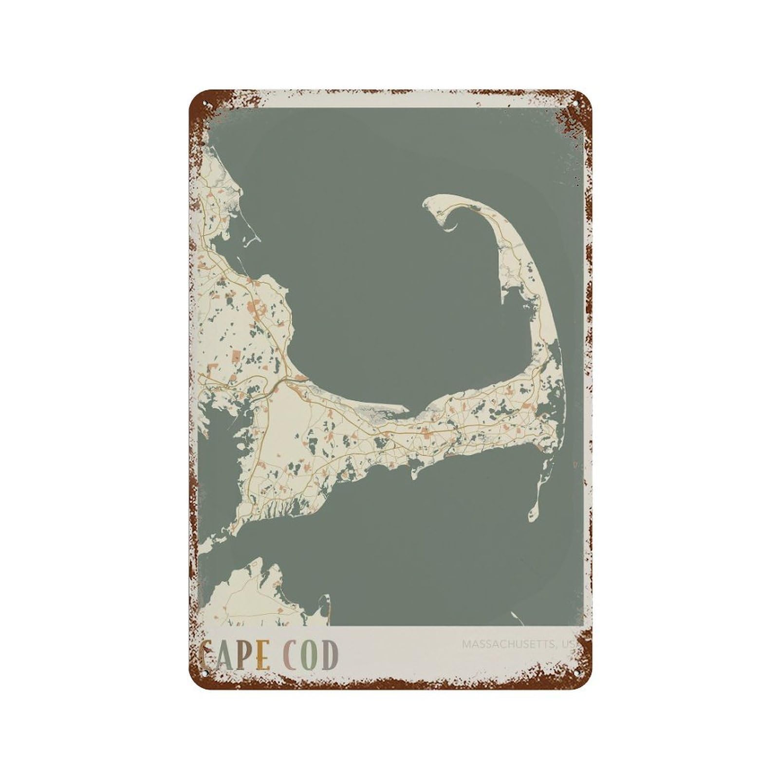 xiaoxiaoshen Cape Cod Map Massachusetts Travel Gift Boho (2) Wall Decor Art Metal Tin Poster Modern Home Decor Art Home Bar Shop Decorations Vintage Sign 30x20cm
