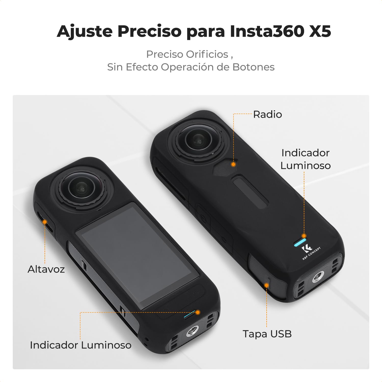 K&F Concept Funda de Silicona Negra para Insta360 X5, Funda Protectora Suave con Tapa para Lente, Batería Abierta, Protección Total para Cámara de Acción Accesorios