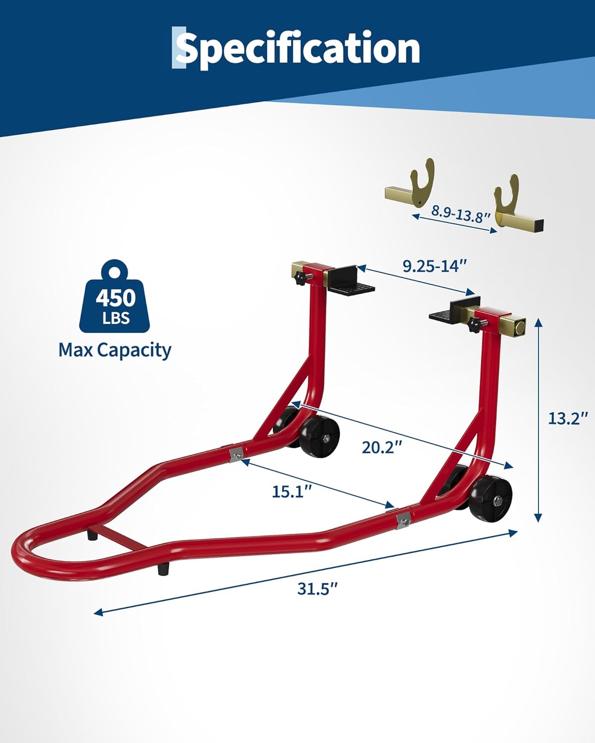 Motorcycle Stand Lift Rear Wheels Lift 450LBS Capacity With U+L Adjustable Swingarm Spool, Red