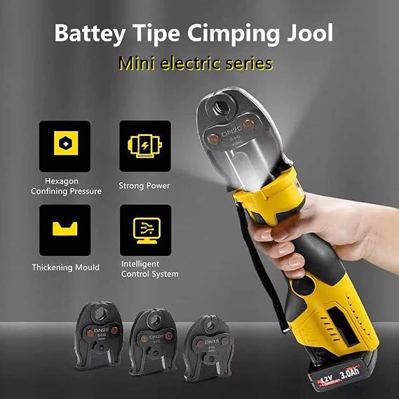 Cordless Electric Copper Pipe Crimper, Hydraulic Copper Crimping Tool with 3 Jaws and LED Light, Cordless Crimping Tool for Piping Systems,Series2