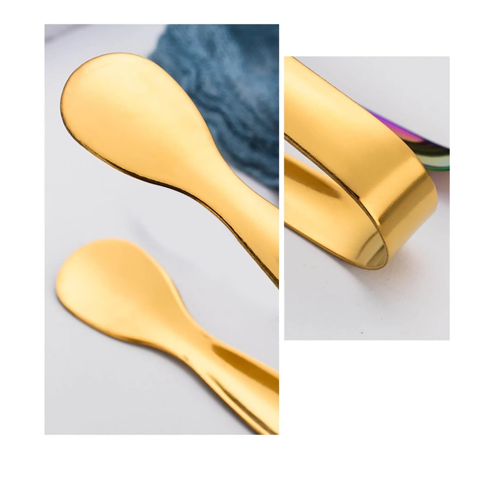 Lot de 10 mini pinces à glace en acier inoxydable pour salade | Pince à pain et fruits pour outils de cuisine, ensemble robuste (doré)