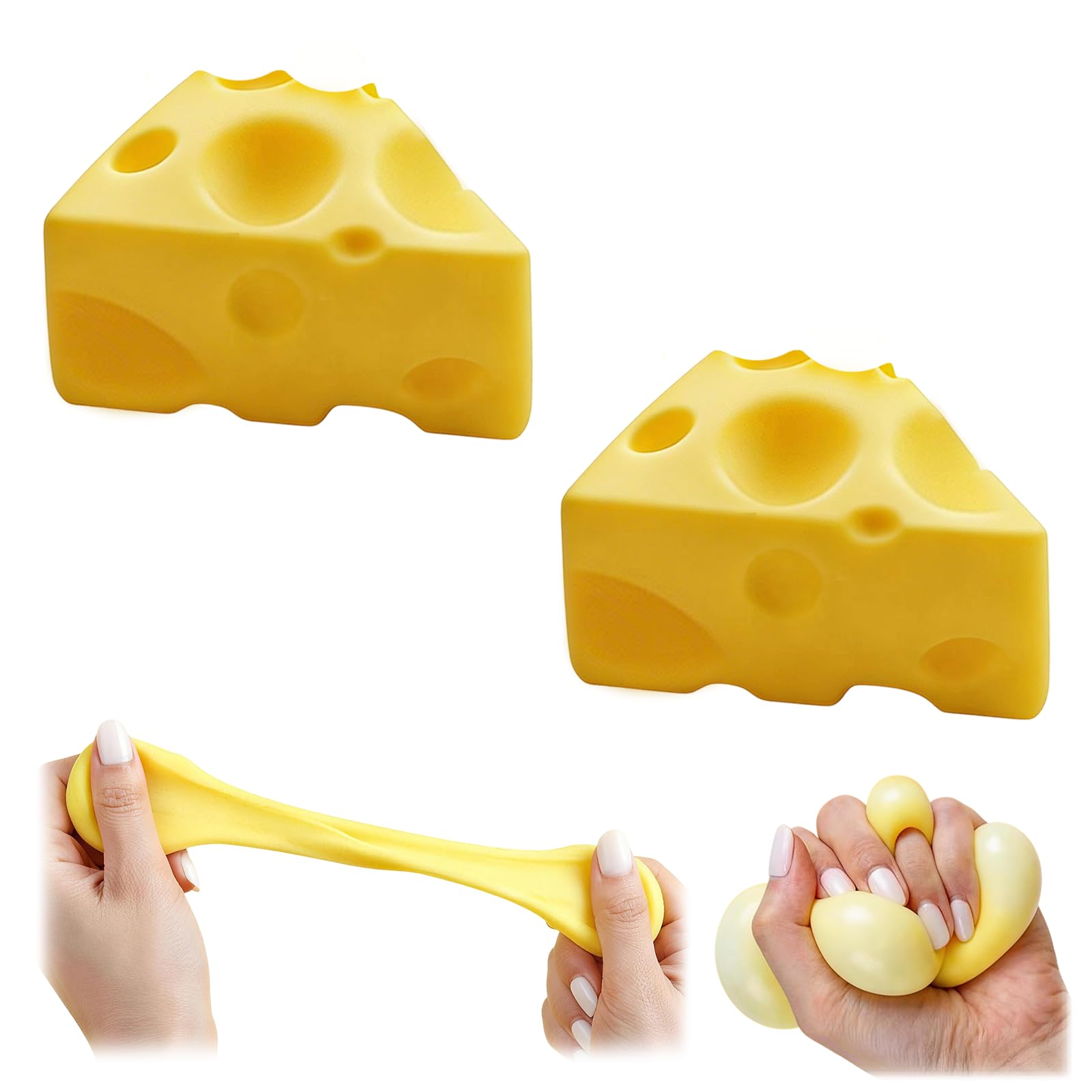 2Pcs Cheese Squishy for Adults, Easy Sqweezy Square Cheese Stress Ball, Rebounding Fidgets Sensory for Adults, Simulation Cheese Food Shape for Anxiety Relief (Yellow Triangle) â image 1