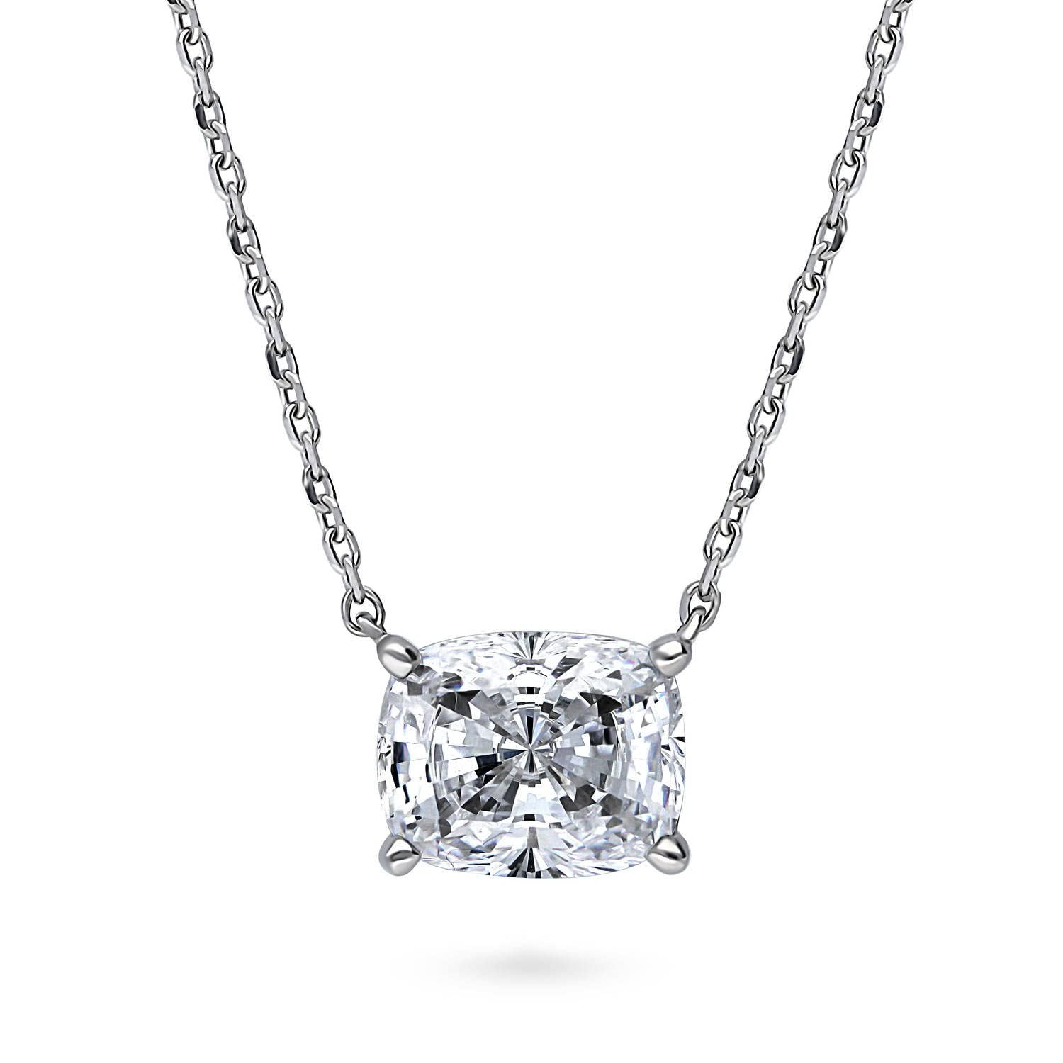 BERRICLESterling Silver Solitaire 3.5 Carat Radiant Cut Cubic Zirconia CZ East-West Anniversary Pendant Necklace for Women, Rhodium Plated
