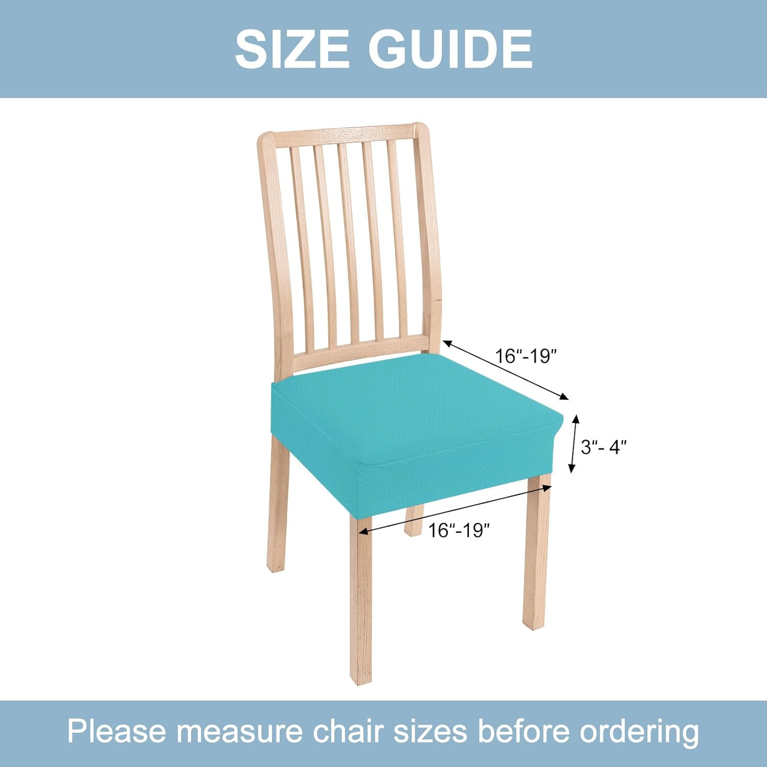 Smiry Stretch Jacquard Seat Covers for Dining Room Chairs Set of 4, Removable Washable Chair Seat Protector Slipcovers, No Rear Covers, Aqua