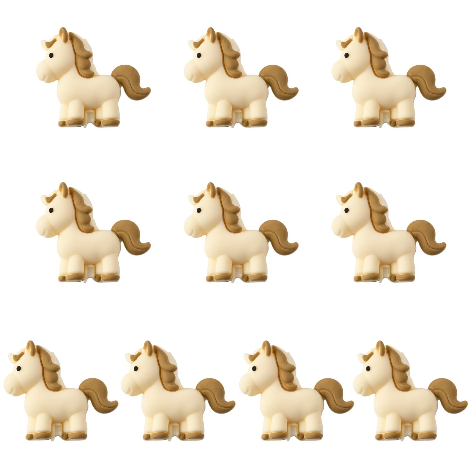 WEWAYSMILE 10Pcs 3D Silicone Horse Focal Beads for Pens Cute Beige Animal Silicone Beads for Keychain Making DIY Necklace Bracelet Lanyard Keychain Crafts