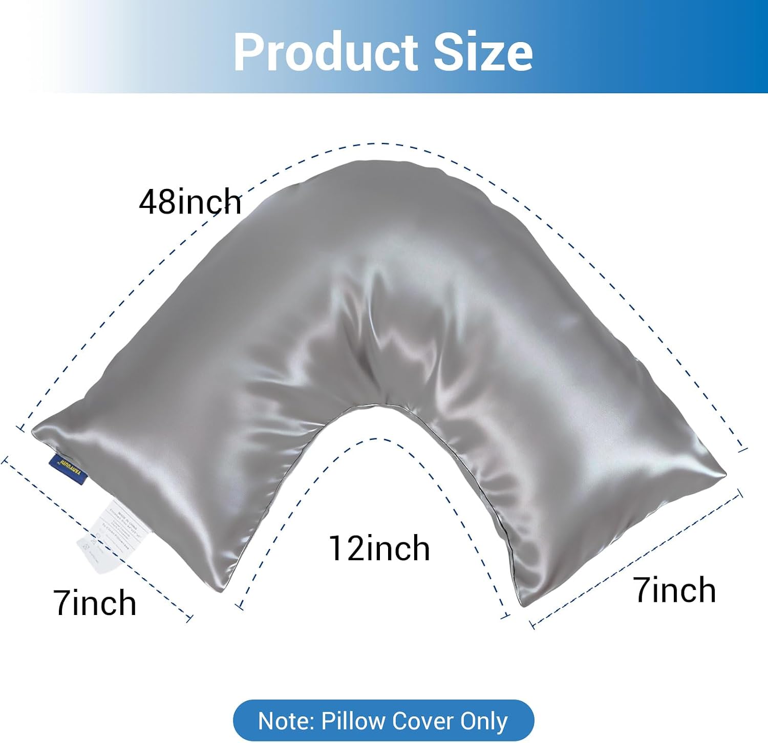 Pillowcase Cover Compatible with L-Shaped Contour Body Pillow, Comfortable and Soft Satin Pillowcase, Similar to Silk Pillow Cover, Gray