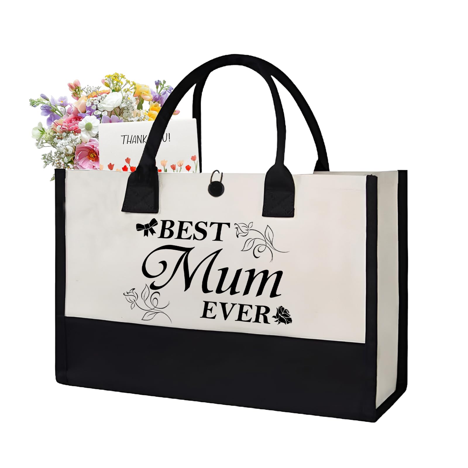 Personalised Canvas Tote Bag for Women Reusable Shopping Bag Large Cotton Canvas Shopper Stylish Beach Tote with Zipper Inner Pocket, Durable Everyday Bag for Mum on Mother's Day, Birthday, Wedding