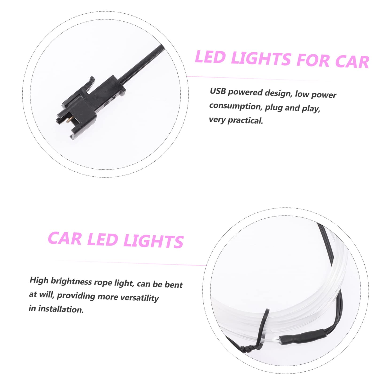 OUNONA 3piezas Luces Led Ambientales para Interior del Coche Iluminación Decorativa USB Instalación Sin Daños Eficiencia Energética Accesorio Automotriz Práctico y Duradero
