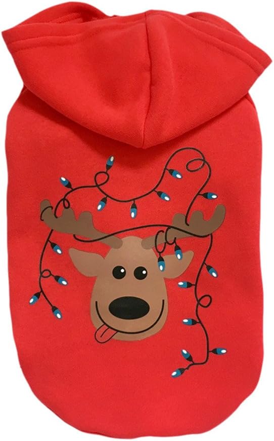 Christmas Pet Coat Clothes Apparel Hoodie Costume with Cap for Winter for Cat Small Dog Puppy Red (Coffee Deer) M