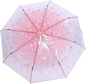 Tiiyee Clear Folding Umbrella, Cherry Blossom Floral, Windproof for Women