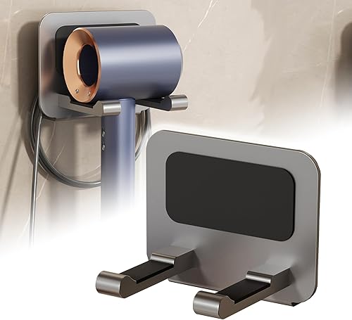 Soporte para secador de pelo con tornillo o adhesivo compatible con la mayoría de secadores de pelo (soporte individual-V2)