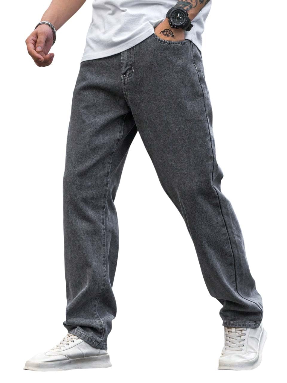 KOTTY Mens Regular Fit Mid Rise Gray Jeans Light Grey