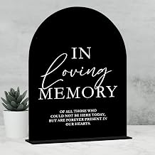 Black Arched Acrylic In Loving Memory Wedding Sign with Stand | 8"x10" Black Acrylic Wedding Memory Table Sign,1/8" Thick | Modern Calligraphy Acrylic Table Signs for Wedding & Party