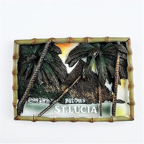 Pitons StLucia - Imán para refrigerador recuerdo de viaje decoración de refrigerador calcomanía magnética 3D pintada a mano