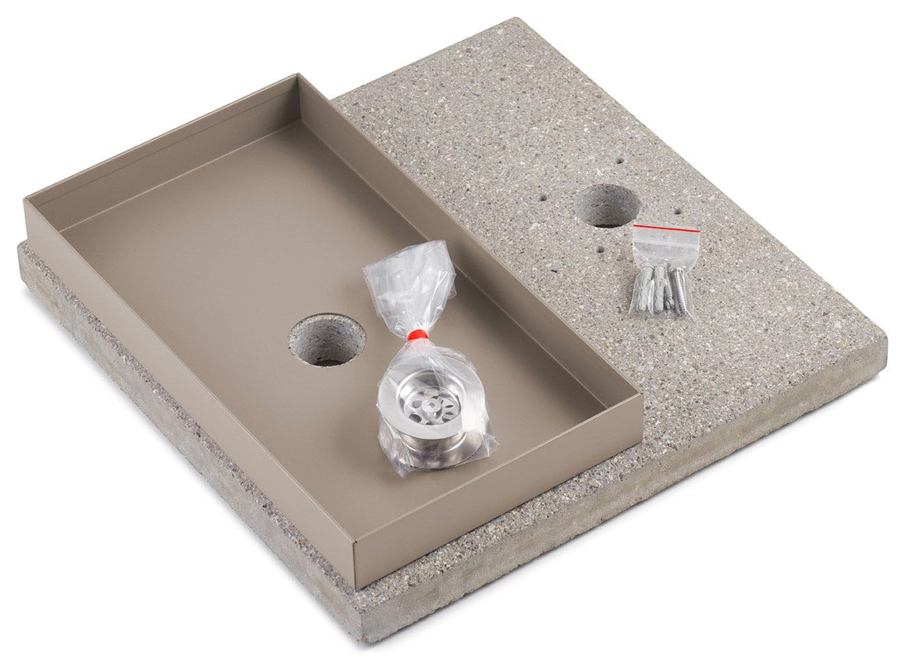 belfer Base con bandeja para fuentes con virola pequeña, 40 x 40 x 5 cm, de cemento 42/BSE/6 gris