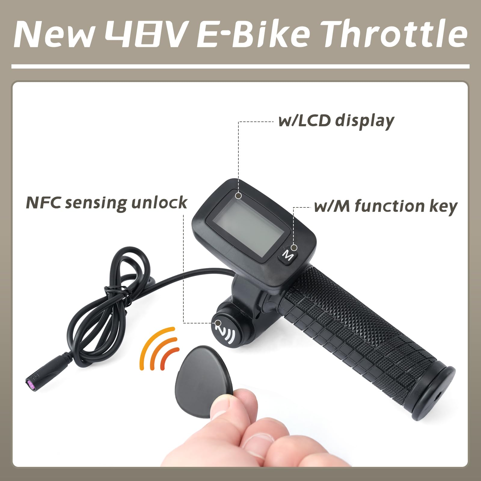 Poignée d'accélérateur 48 V pour vélo électrique tout-terrain électrique Tuttio Soleil 01 avec bouton M écran LCD, uniquement nouvelle version avec NFC