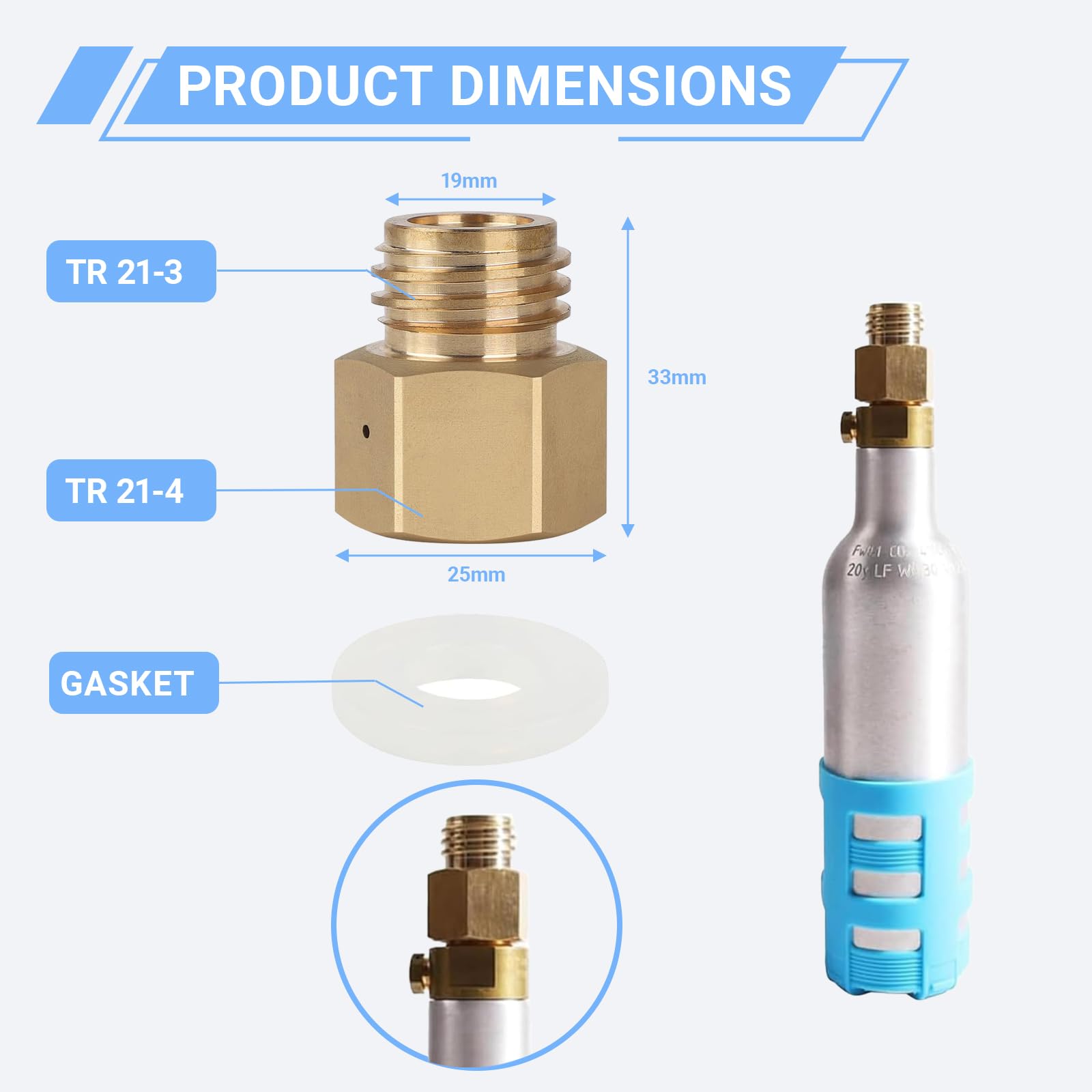 Quooker CO2 Adapter, TR21-4 auf TR21-3 Adapter für Quooker Cube Tank, Kompatibel mit Sprudelux CO2 Flasche, Aus Messing (1 Stück)