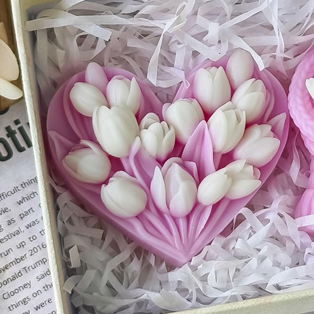 Moldes de silicona con forma de corazón y tulipán, moldes de silicona para manualidades, tulipanes florales, moldes de resina epoxi para flores, tulipán, chocolate, velas, jabón, suministros para