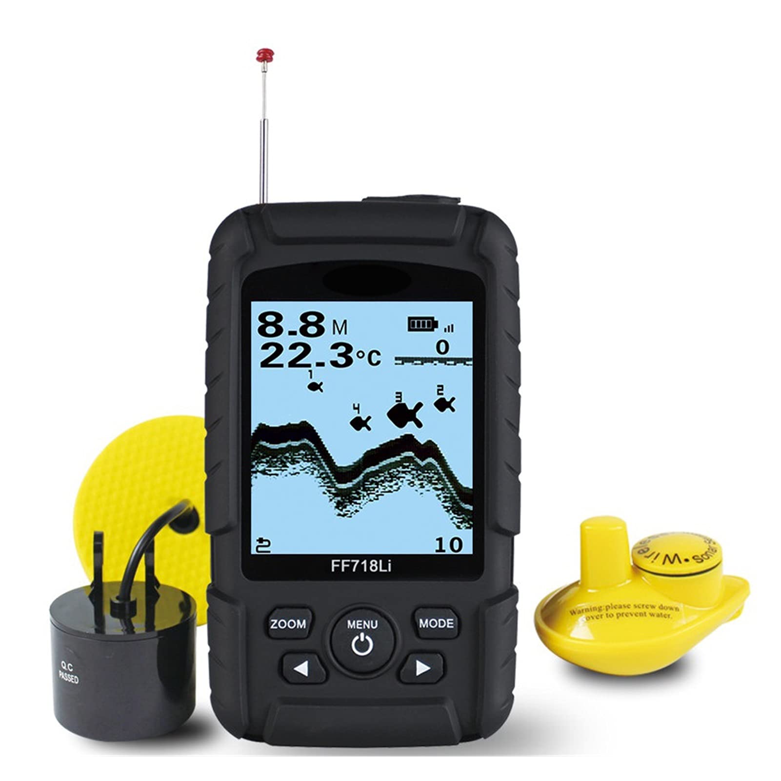 Sonar Trasduttore 2-in-1 Cablato e sensore Wireless Portatile Pesh Finder 328ft / 100m profondità(718LI-W)