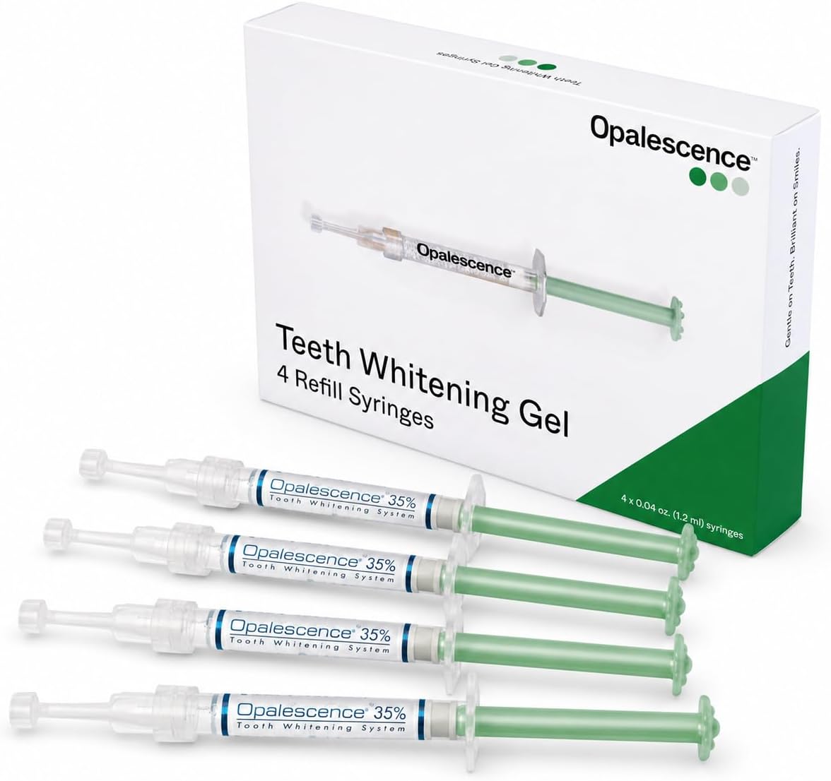 Opalescence 35% Carbamide Peroxide Teeth Whitening Gel Syringes - 5197-2 | (4 Units) Refills for Trays. Low-Sensitivity Formula, Mint, Developed by Dentist. Made in USA by Ultradent.