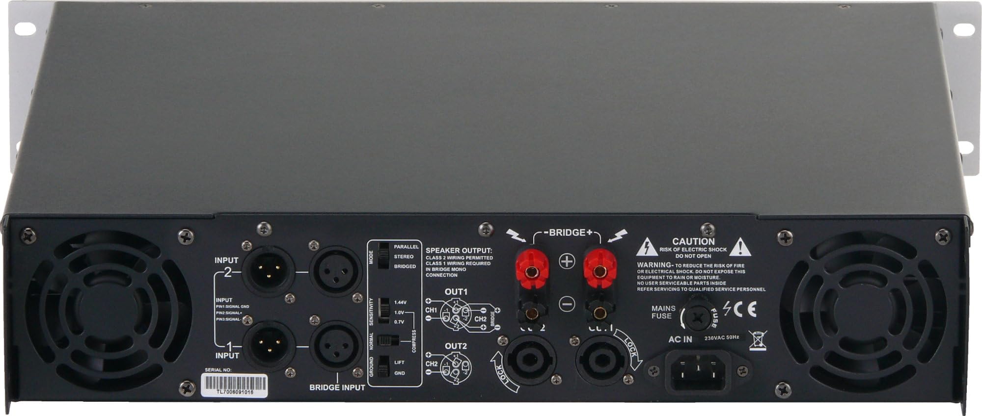 Pronomic TL-700 Finale - Amplificatore Stereo 2x1600W@2O, ventola termoregolata, modalità Parallel/Stereo/Bridge, circuiti protezione, uscita Class H.
