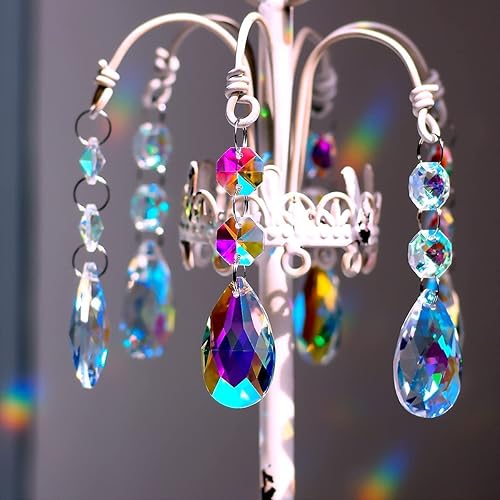 Miniatura 10 de GOLDENHAITAI 20 piezas de 1.496 in de lágrima de cristal prismas de perlas colgantes, colgantes de cuentas de cristal para decoración de candelabros