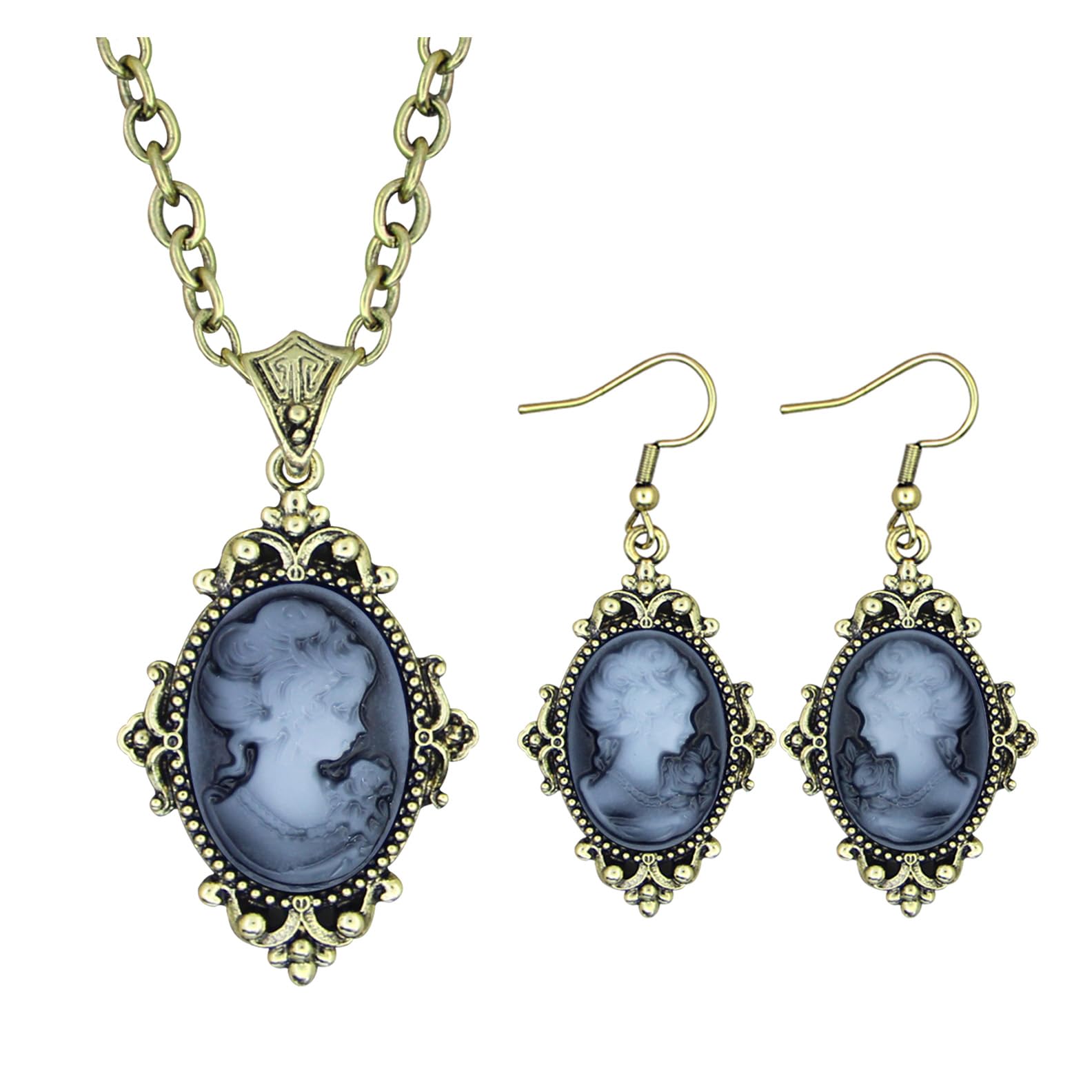 AnstoryVintage Cameo Necklace Earrings Jewelry Sets For Women Victoria  Pendant Bronze Fashion Lady Queen Cameo Jewelry