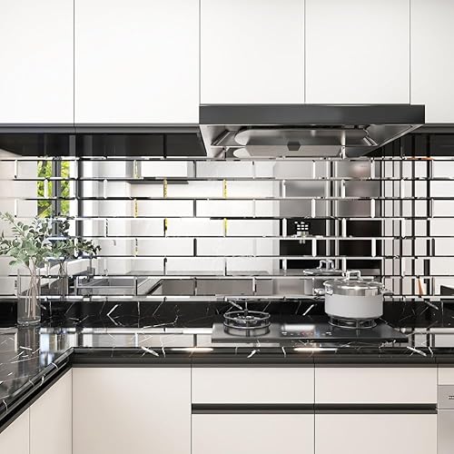 Miniatura 4 de Diflart Azulejos de metro biselados para salpicaduras de espejo de 4 x 12 pulgadas para pared de cocina y baño, paquete de 15 unidades