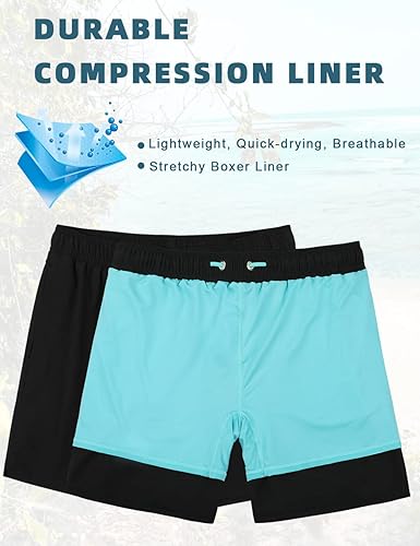 Miniatura 2 de unitop Men's Swim Trunks with Compression Liner Quick Dry Bathing Suit Summer Beach Shorts with Pockets