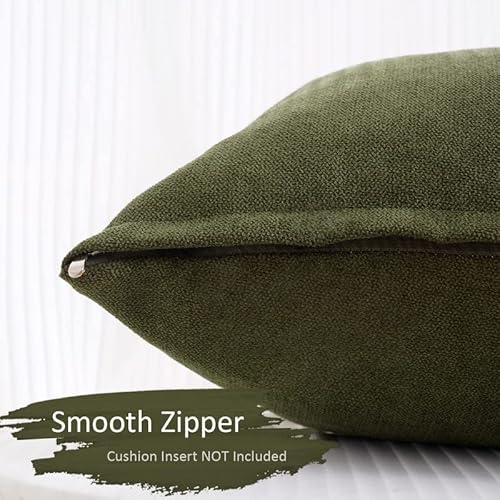 Top Finel Square Decorative Throw Pillow Covers Soft Chenille Cushion Case Solid Green 24 X 24Inch For Couch Bedroom Sofa 60 X 60 Cm, Set Of 2, Olive Green #TOP1