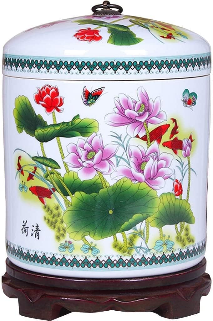 Food Storage Containe Rice Storage Containe Hand-Painted Ceramic Rice Bucket Kitchen Moisture-Proof Sealed Tank Large Capacity Grain Dry Food Dispenser Unique Gift (Color : H) (E)