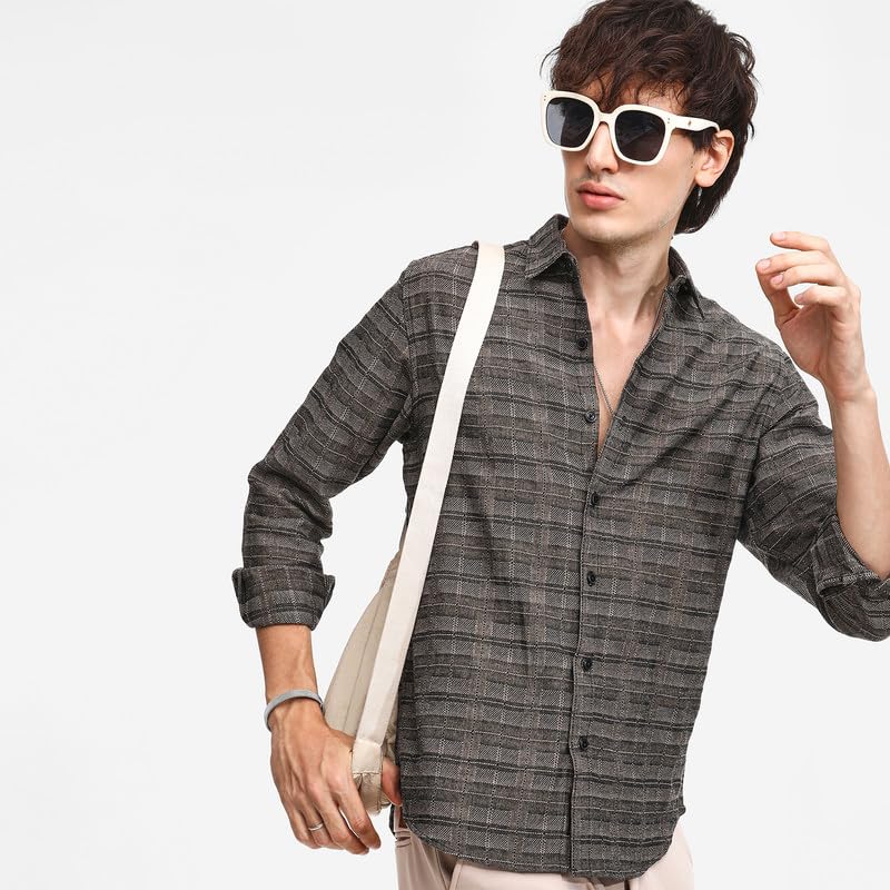 Image of CAHOOT Men's Tartan Plaid Shirt for Casual Wear | Spread Collar | Long Sleeve | Button Closure | Shirt Crafted with Comfort Fit for Everyday Wear