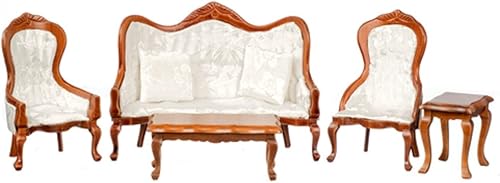 Casa de muñecas en miniatura victoriano blanco sala muebles conjunto nogal sofá