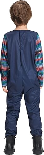 Miniatura 4 de Disfraz de Chucky para niños, traje de máscara espeluznante para niños y niñas, fiesta de juegos de rol, de 3 a 10 años