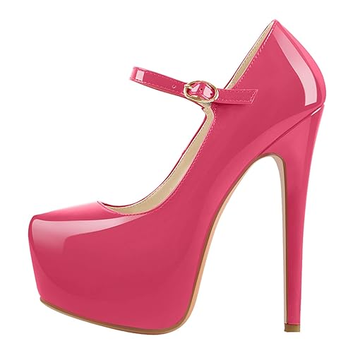 Mary Jane Stiletto Pumps - Patent Pink