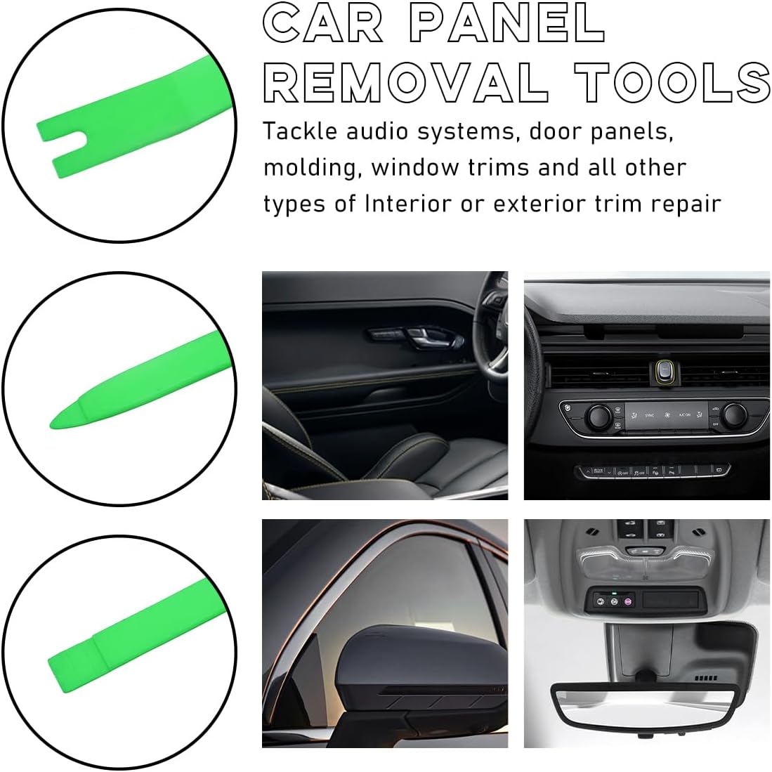 Ziciner 5 PCS Auto Trim Removal Tool Kit, No Scratch Car Door Panel Removal Tool, Plastic Clip Fastener Remover Pry Tool Set for Audio Dashboard Dismantle, Car Accessories (Green)