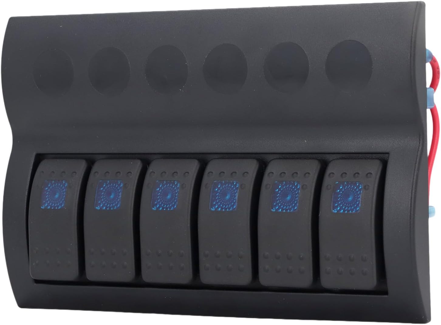6 Gang Electrical Switch Panel with Blue LED, Pre Wired DC Switch Control Panel with Overload Protector for Boat RV Marine Use, IP65 ABS Panel for 12V 24V