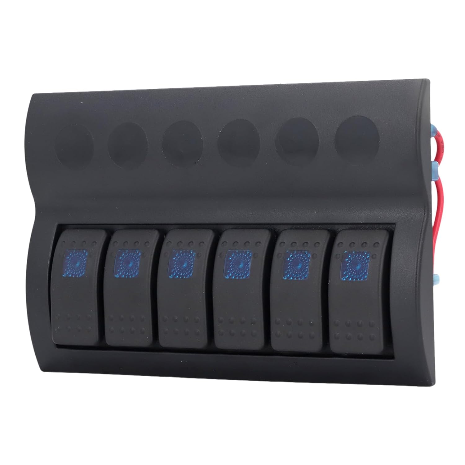 6 Gang Blue LED Pre Wired Switch Panel with Overload Protector, High Strength ABS, IP65 for Boats, Yachts, RVs