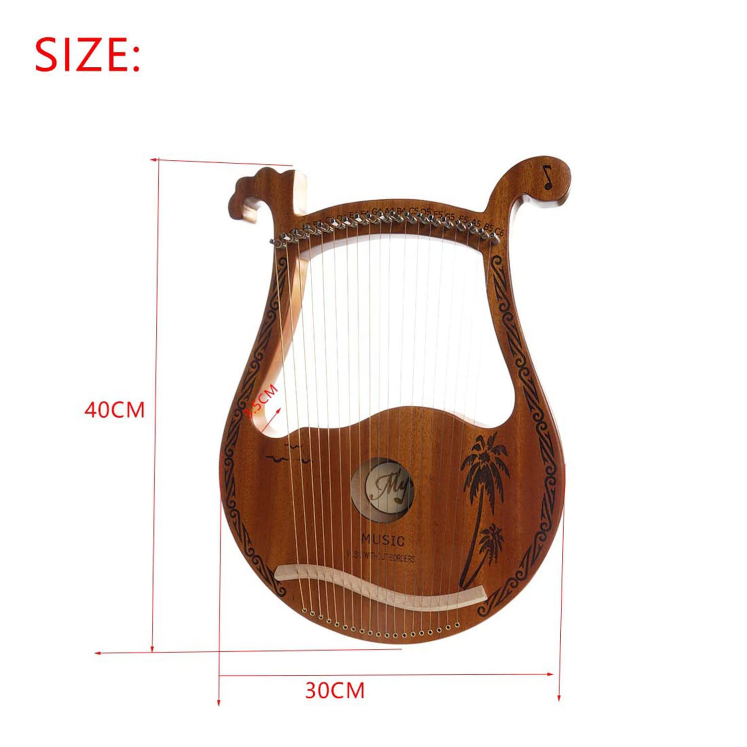 Arpa lira, arpa portatile 19 corde in mogano con chiave accordatura e manuale d'uso, strumento musicale lira per amanti della musica e principianti.