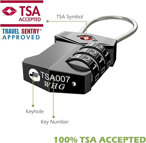 Miniatura 3 de KeeKit Candados de equipaje de cable aprobados por la TSA, candado de combinación de 3 dígitos, cerradura de viaje para mochilas, bolsas y equipaje,