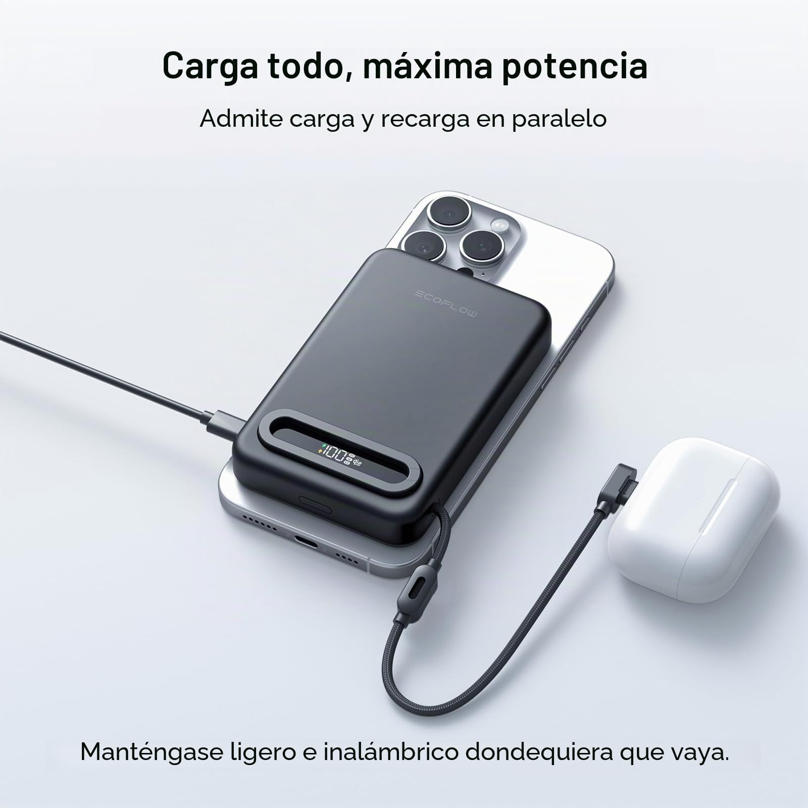 EcoFlow Qi2.2 Magnético Powerbank 10.000 mAh 25 W con Cable USB C 36 W, Certificado Qi2.2, batería Externa magnética inalámbrica inalámbrica portátil para iPhone 17/16/15 Pro MAX, Negro