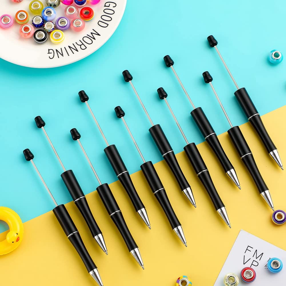 Hopbucan 50Pcs Plastic Beadable Pen Bead Ballpoint Pen Shaft Black Ink Beaded Pens with 50 Refills for DIY Making Gift Black - Image 4