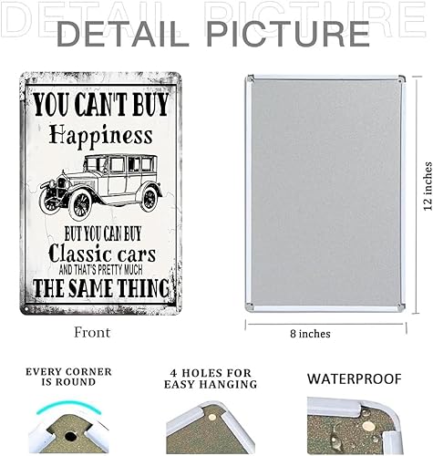 Miniatura 2 de Letrero de metal con texto en inglés "You Can't Buy Happiness But You Can Buy A Classic Cars Sign Bar Man Cave Decor For Men You Can't Buy Happiness