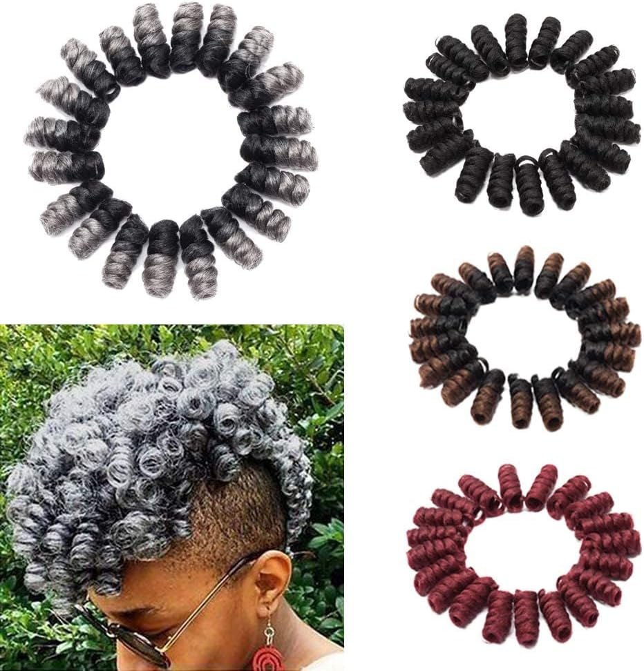 S-noilite[3 packs] Small Toni Curl Crochet Twist Hair Extension Synthetic Jump Wand Crochet Braids 20 Roots/Pack Saniya Curl Braiding Hair (10inch,Black to Grey)