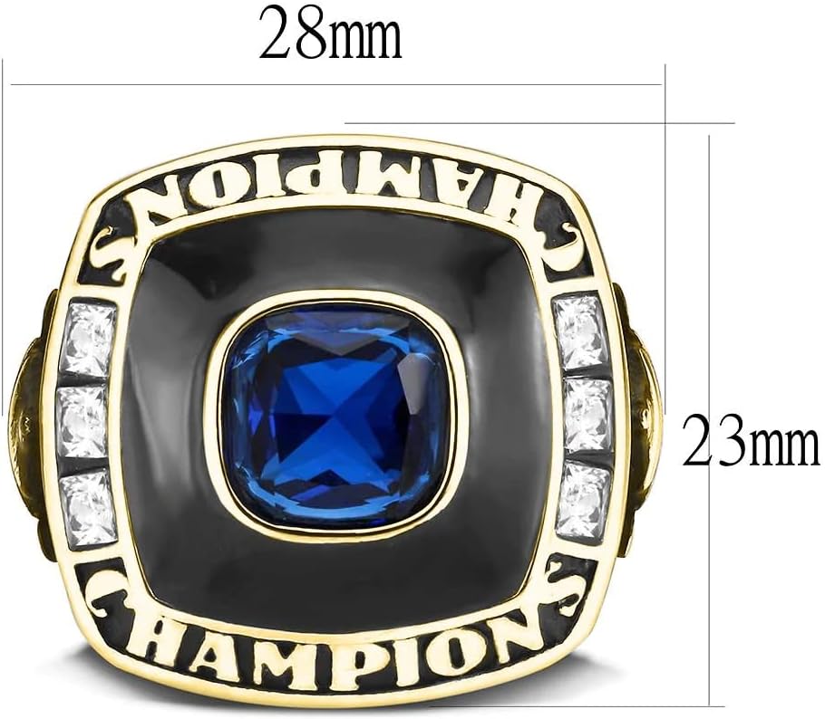 Stainless Steel Championship Ring Custom Text and Color - Trophy, Football, Baseball, Basketball, Esports, Fantasy Sports, Hockey, Cheer
