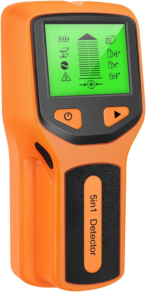 Hands DIYStud Finder Sensor 5 in 1 Wall Scanner Electronic Stud Sensor Locator Wood Beam Joist Finders with LCD Display for Wood AC Wire Metal Studs Detection (Orange) Batteries Not Included