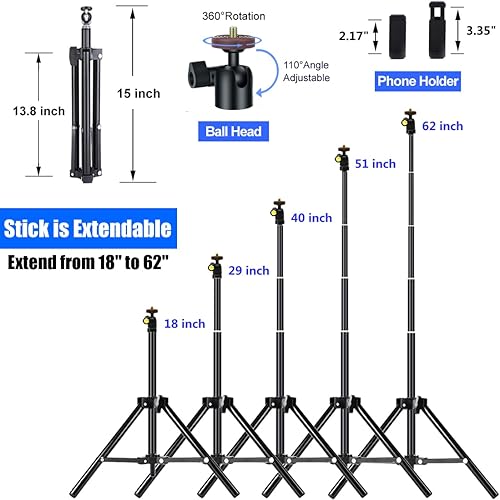 Miniatura 3 de Trípode para selfie, 62 pulgadas, extensible, desmontable, con control remoto, para iPhone 15, 14, 13, 12 Pro Max, Samsung Galaxy S23, S22, S21