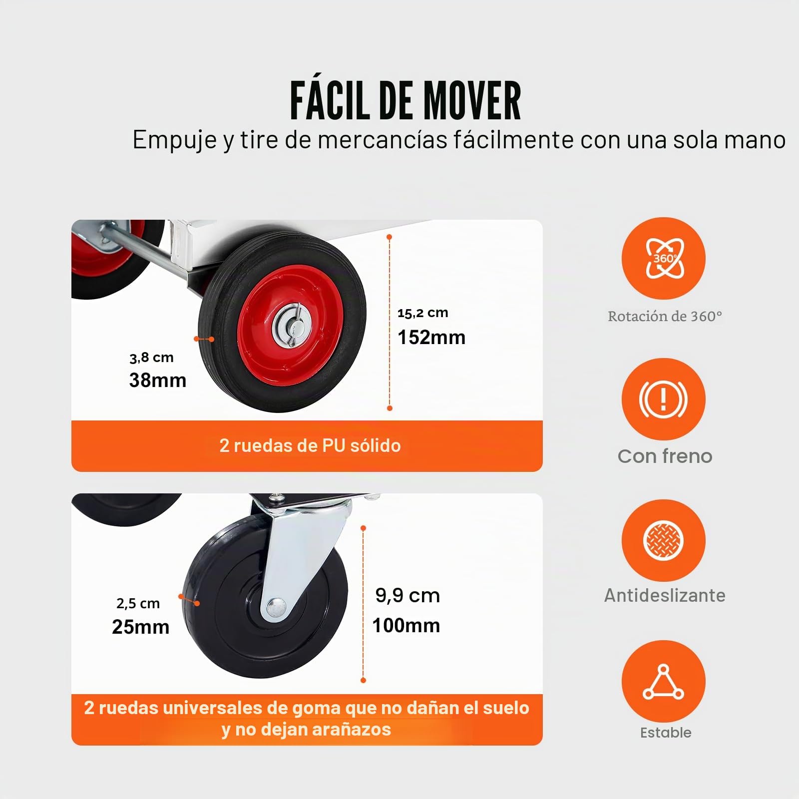 VEVOR Carretilla de Mano Plegable de Aluminio Carro de Mano 2 en 1 Carretilla de Transporte Plegable con Plataforma Carga de 181 kg Ruedas de Goma para Transporte de Mercancías de Almacén Supermercado