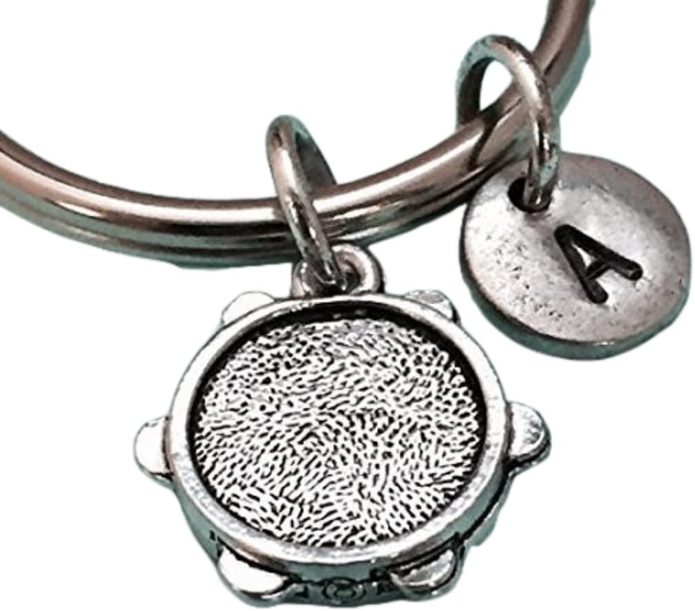 Tambourine keychain, tambourine charm, music keychain, personalized keychain, initial keychain, customized, monogram
